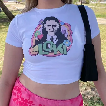 Jaunu Trending Loki Burtu Drukāšanas Sieviešu T-krekls Unisex Krāsains Ziedu Grafisko Krekls Dāma Filma Super Varonis Faniem Gadījuma Topi un tee