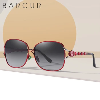 BARCUR Luksusa Retro Polarizētās Saulesbrilles Sieviešu Modes Lielgabarīta Zīmola Dizainere Slīpums Lēcu UV400 Aizsardzība