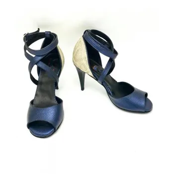 Salsa latīņamerikas Deju Kurpes, Papēža Augstums 8.5 cm Sievietēm Zils Ādas Profesionālās Zapatos De Baile Atvērtu Purngalu
