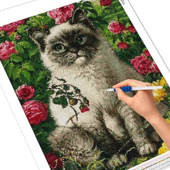 Evershine 5D DIY Dimanta Krāsošana Kaķis Cross Stitch Komplekts Dimanta Ziedu Izšuvumi Dzīvnieku Pilnu Kvadrātveida Kārtas Urbt Mājas Rotājumi