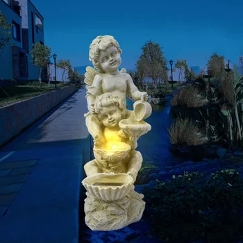 Eņģeļa Statuja Skulptūra Ar Saules LED Gaismas Dārza Strūklaka Apdare, Āra Ainavu Statuetes
