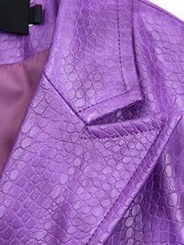Lautaro Rudens Lielgabarīta Spīdīgi Lillā Krokodils Modelis Mākslīgās Ādas Sieviešu Žakete ar garām Piedurknēm Dubultā Krūtīm, Y2K Jaka Fashion