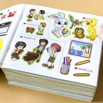 6000 izsmalcinātu uzlīmes Bērnu koncentrācija uzlīmju grāmata 2-6 gadu vecu bērnu multfilmas uzlīmes Smadzeņu spēles sākumā mācību