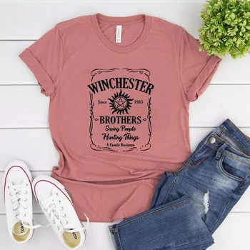 Sieviešu Krekls ar Sakot, Winchester Unisex Pārdabisks Īsām Piedurknēm T-krekls Star Logotipa Māsa, Topi, Ladys Ielu Stilu, Komfortu Tee