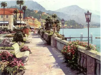 Bezmaksas piegāde Vidusjūras pilsētas piejūras parka ainavu eļļas gleznu audekla printings uz audekla sienas māksla apdare attēlu