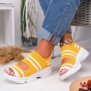 Sieviešu Sandales Ir 2021. augstpapēžu kurpes Platformas Sandales Vasaras Kurpes Gadījuma Sieviešu Adīšanas Paslīdēt uz Flip Flops Peep Toe Sandales Sieviete