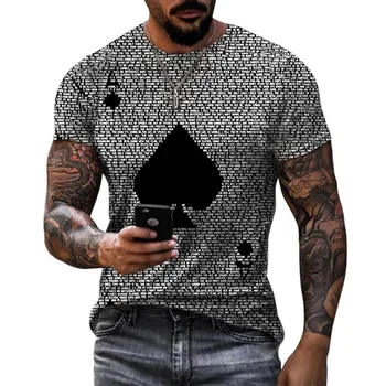 Lielgabarīta Streetwear Modes Pokera Karšu Drukāšana Īsām Piedurknēm T Krekli Ikdienas O-Veida Kakla Vīriešu Apģērbu Vasaras Vīriešiem Ar Īsām Piedurknēm Topi