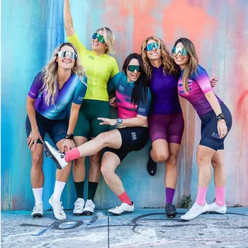 Jaunu Tres Pinas Sieviešu Vasaras Dzeltenā Krāsā Ar Īsām Piedurknēm Jersey Komplekti Ciclismo Maillot Mujer Pro Komandas Sportswears Viegls Aero Krekli