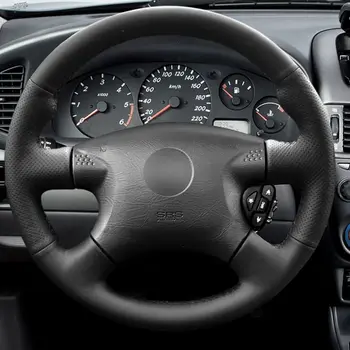 Roku šūtas Stūre Vāciņš Melns Mākslīgās Ādas Automašīnas Stūres Rats Segumu Nissan Almera no 2000. līdz 2003. gadam