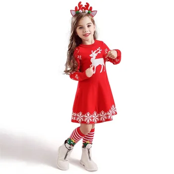 Džemperis Ziemassvētku Pilnu Piedurknēm Adīt Kleitas Meitenēm 3 6 8 Gadus Mazulis Meitenes Pusi Ziemeļbriežu Sniegpārslas, Bērni Jauno Gadu Sarkans Kostīms