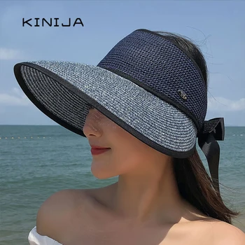 Vasaras sieviešu salmu cepures loku Pārsējs sombrero, playa lielgabarīta beach klp fedora cepuri sievietēm liela mēroga malām saule Tukšs top cepure