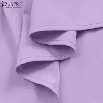 ZANZEA Sieviešu Krekls Kleita Ir 2021. Vasaras Asimetrisks Midi Vestidos Gadījuma Cietā Savirmot Piedurknēm Sundress Dāmas O-veida kakla Drēbes