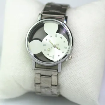Modes Multiplikācijas filmu Skatīties Sieviešu Mickey Pulksteņi studentu Meitenes Zēni Pulkstenis nerūsējoša tērauda Kvarca rokas pulksteņi Pārredzamu Dobi Reloj