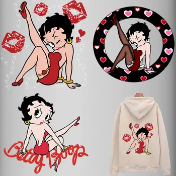 Betty Boop Dzelzs Par Plāksteri, Uzlīmes Apģērbiem Plankumi, Svītras Uz Apģērba Termisko Pārnesi Uzlīmes, T-Kreklu Decal Diy Aplikācijas