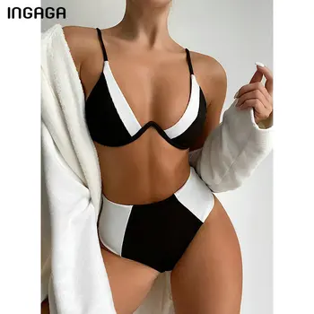INGAGA Augsta Vidukļa Sieviešu Peldkostīmi Sexy Bikini Ir 2021. Push Up Peldkostīmi Sieviešu Salātu Biquini peldkostīmu Raibs Bikini Komplekts