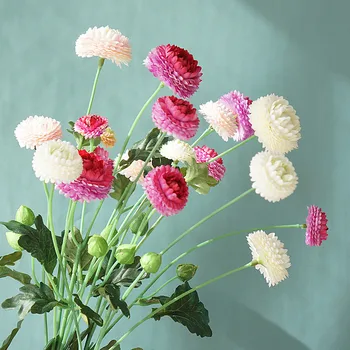 JAUNS 5 galvas pavasara krizantēmu daisy ziedu zars ar lapiņām augstas kvalitātes mākslīgie ziedi mājas dekoru