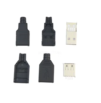 Jauns 10 tips vīriešu un sieviešu USB 4-pin plug and socket connectors ar melnu plastmasas korpuss