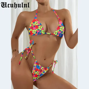 Sieviešu Peldkostīmi Bikini Komplekts Ir 2021. Polsterēta Peldkostīms Divas Gabals Sexy Beachwear Pārsējs Brazīlijas Biquini Ziedu Drukāt Peldkostīmu