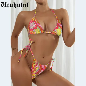 Sieviešu Peldkostīmi Bikini Komplekts Ir 2021. Polsterēta Peldkostīms Divas Gabals Sexy Beachwear Pārsējs Brazīlijas Biquini Ziedu Drukāt Peldkostīmu