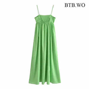 BTB.WO Za 2021 Jaunas Sievietes Vasaras Kleita Zaļā Vintage Ziedu Drukāt Kleitas bez Piedurknēm Sundress Gadījuma Šiks Vacation Sieviete