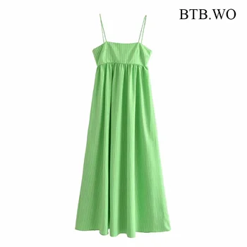 BTB.WO Za 2021 Jaunas Sievietes Vasaras Kleita Zaļā Vintage Ziedu Drukāt Kleitas bez Piedurknēm Sundress Gadījuma Šiks Vacation Sieviete
