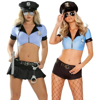 Sexy Lady Policijas Darbinieku Top Mini Svārki Kostīmu Taverna Bāri Zilā Viesmīlis Playsuit Cosplay Karnevāls Halloween Modes Puse Kleita