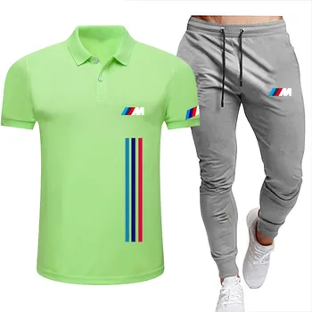 Ir 2021. BMW bikses modes gadījuma sporta vasaras burtu drukāšanas uzvalks vīriešu skriešanas apģērbam, fitnesa apģērbs vīriešu polo bikses 2-gabals