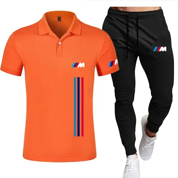 Ir 2021. BMW bikses modes gadījuma sporta vasaras burtu drukāšanas uzvalks vīriešu skriešanas apģērbam, fitnesa apģērbs vīriešu polo bikses 2-gabals