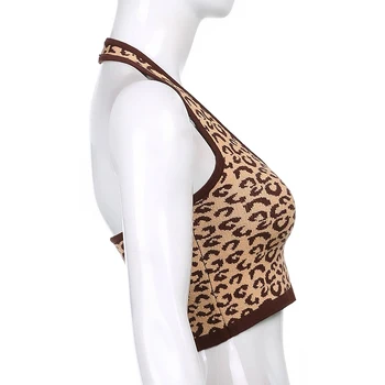 Y2K Retro Leopard Iespiests Brūnā Pavada Top Sieviešu Vasaras Sexy Piedurknēm Backless Camis Veste 90s Vintage Streetwear Ir 2021. Tērpiem