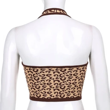 Y2K Retro Leopard Iespiests Brūnā Pavada Top Sieviešu Vasaras Sexy Piedurknēm Backless Camis Veste 90s Vintage Streetwear Ir 2021. Tērpiem