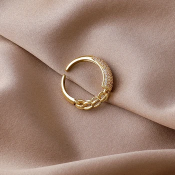 Ir 2021. Jauns Moderns Ķēdes dizaina Gredzens Sievietēm Kāzu Rotaslietas, Zelta krāsā Rhinestones Atvērt Gredzenu Sieviešu Modes Šarnīrs Astes gredzenu