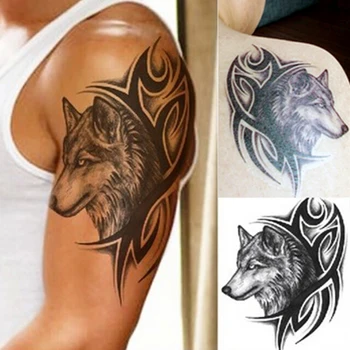Jaunu Pagaidu Noņemama Uzlīme Vilku Galvas Ūdensizturīgs Tetovējums Ķermeņa Liela Kāja Māksla