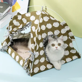 Pet Telts Kaķu Pakaiši Audzētava Teddy Mazo Suņu Kaķu Princese Gulta Four Seasons Universālais Noņemami Un Mazgājami Telts