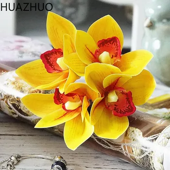 4 Galvas Nekustamā Touch Cymbidium Īss Šaut Galda Dekorēšana, Ziedu DIY Kāzām Līgava Puses Ziedi, Mājas Dekoru Mākslīgā Orhideja