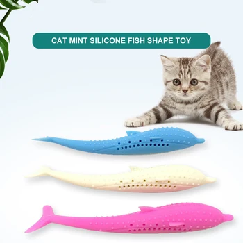 Cat jaunas Catnip Kaķis Rotaļlietas Zivju Formas Suka ar Catnip Silikona Molārā Stick Zobu Tīrīšana Spēlē Košļāt Rotaļlietas Pet Piegādēm