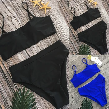 S/XL Seksīgu Augsta Vidukļa Bikini Komplekts Peldkostīmu Tautas Peldēties Uzvalku Bikini Divi Gabali Cietā Peldkostīmi Sieviešu Modes Beachwear