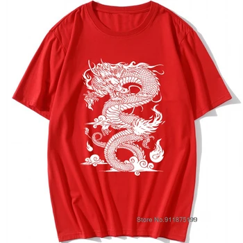 Ķīniešu Pūķis T-krekls Jautri Black T Dominē Vīriešu T Krekls O'Neck Īsām Piedurknēm Kokvilna (Tops Austrumu Šiks Tees