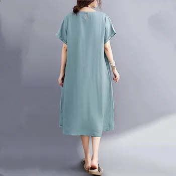 Ar īsām piedurknēm kokvilnas veļa vintage kleitas sievietēm gadījuma zaudēt midi vasaras kleitu elegants apģērbs ir 2021. sundress