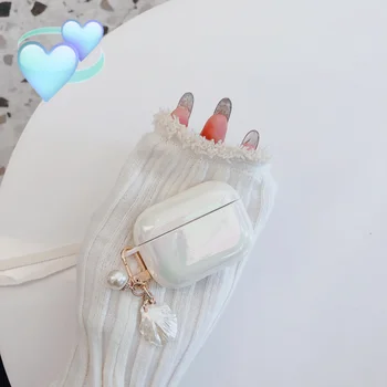 3D gudrs Jauki Pērļu Čaulas Keychain Ūdens Piliens Varavīksnes Grūti Austiņas Austiņas gadījumā airpods 1 2 pro Bezvadu Austiņas vāciņu