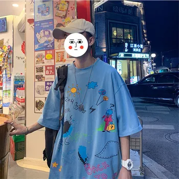 Zila Lielgabarīta T Krekls Vīriešiem Japāņu Harajuku Topi Streetwear Smieklīgi Ikdienas Īsās Piedurknes Smieklīgi Topi Vasaras Japāna Tshirts Vīriešiem