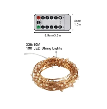 Saules/USB Power Led String Light 12m 22m Ūdensizturīgs Vara Stieples Gaismas Pasaku Gaismu ar Tālvadības Slēdzis 8 Režīmi Ziemassvētku Dekori