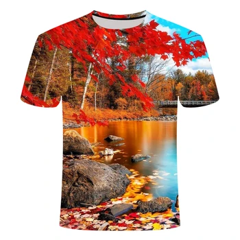 Daba/Ainava Koka T-krekls Vasaras Atpūtas Dabas Ainavu Pilno Versiju 3D T-krekls Atdzist Vīriešu T-krekls 3D Druka, T-krekls Vīriešiem