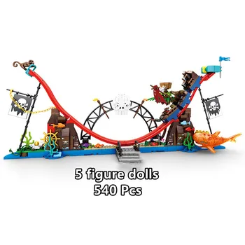 540PCS Radoša Pilsēta Sērijas amerikāņu Kalniņi Pirātu Modeli, Celtniecības Bloki Pirātu Atrakciju Parks Ķieģeļi DIY Rotaļlietas Bērniem Dāvanas