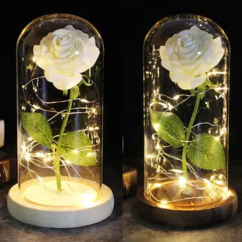 Skaistums Un Zvērs Pieauga Kolbā LED Rose Puķu Gaismas Bāzes Stikla Kupola Labākais, Lai Mātes Dienā, Valentīna Diena Ziemassvētku Dāvanu Dekori