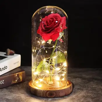 Skaistums Un Zvērs Pieauga Kolbā LED Rose Puķu Gaismas Bāzes Stikla Kupola Labākais, Lai Mātes Dienā, Valentīna Diena Ziemassvētku Dāvanu Dekori