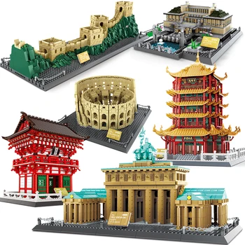 Pilsētas Arhitektūra, Celtniecības Bloki, Ķīnas Great Wall Maskavas Baznīcu Ņujorkas Brīvības Statuja Ielā Km Modeli Būvniecības Rotaļlietas