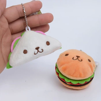 Kawaii Hamburger Sandwich Plīša Rotaļlietas Cute Karikatūra Anime Mīkstās mīkstās Rotaļlietas Atslēgu piekariņi Gredzenu Soma Kulons Plīša Lelles Dāvana Meitenēm