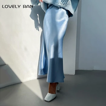 Satin Soft Augsta Vidukļa Sieviešu Svārki Ir 2021. Vasaras Modes Cietā Puse Maxi Svārki Sieviešu Ikdienas Biroja Dāma Slim Elegants Apģērbs