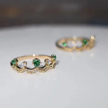 Oriģinālu dizaineru meistarība emerald vainagu dzirkstošo atvēršanas regulējams gredzens retro gaismas luksusa šarmu dāmas sudraba rotaslietas