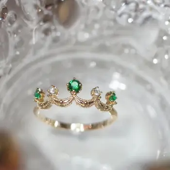 Oriģinālu dizaineru meistarība emerald vainagu dzirkstošo atvēršanas regulējams gredzens retro gaismas luksusa šarmu dāmas sudraba rotaslietas